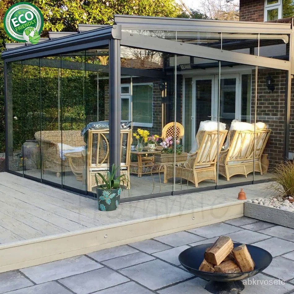 2024 4 Season Sunroom Electric Sliding Shade Hurricane Proof Prefab Sunrooms Flat Roof Sunrooms