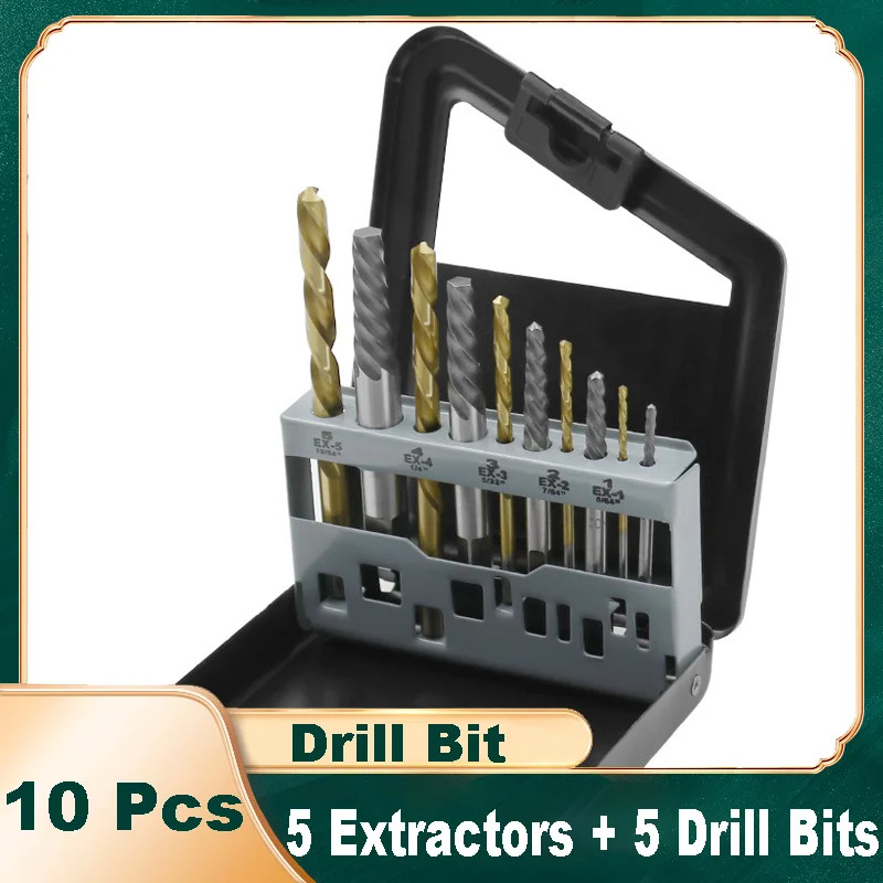 Screw Head Extractors 5 Extractors+5 Drill Bit Combination Sets Damaged ...