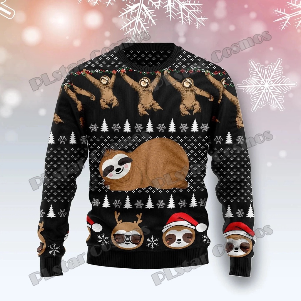 44L PLstar Cosmos Crazy Sloth Pattern 3D Printed Men s Ugly Christmas
