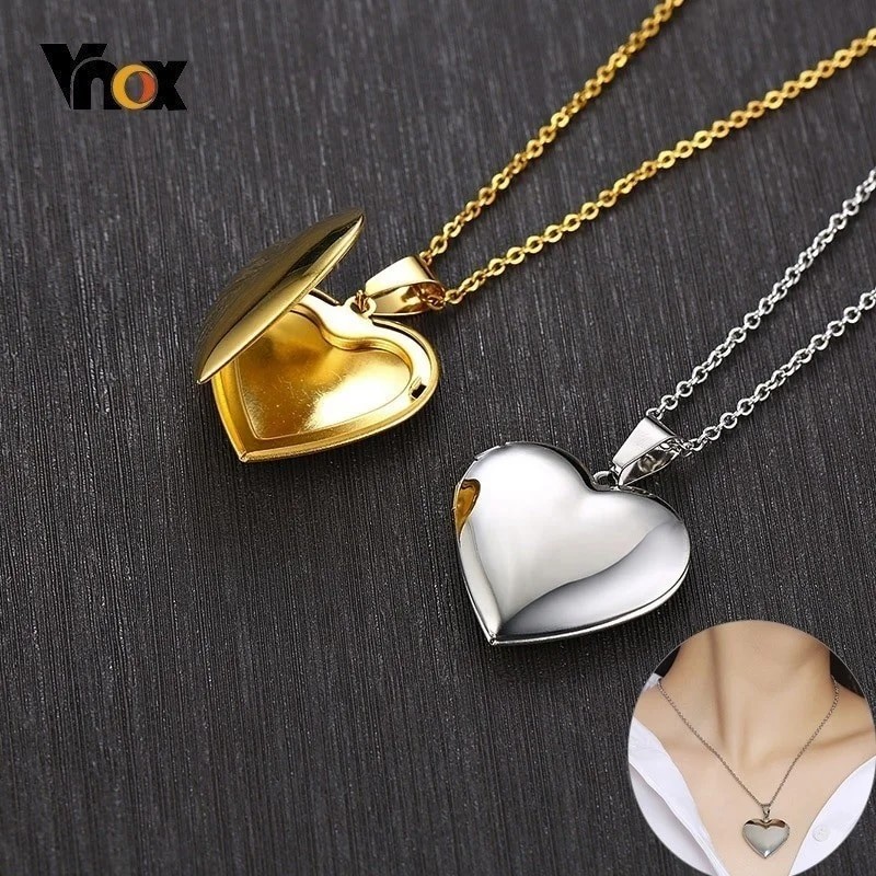 Vnox Light Heart Locket Pendants for Women Men Openable Photo Frame ...