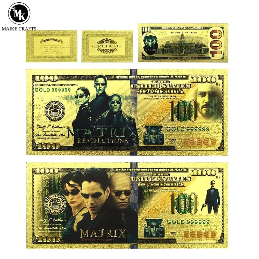 2022 The Matrix Film Gold Foil Banknote 24K Gold Plated $100 Paper ...