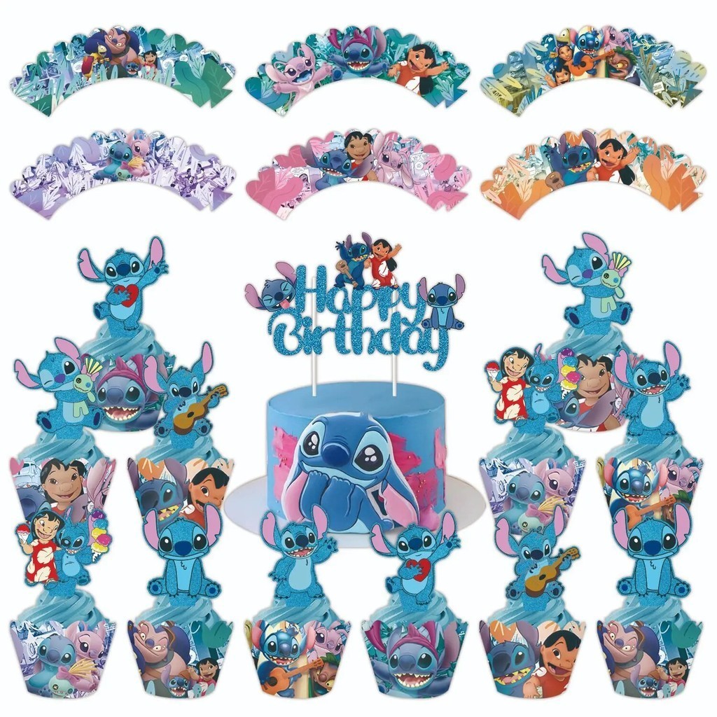 Lilo Stitch Birthday Party Cake Decoration Cupcake Wrappers Toppers ...