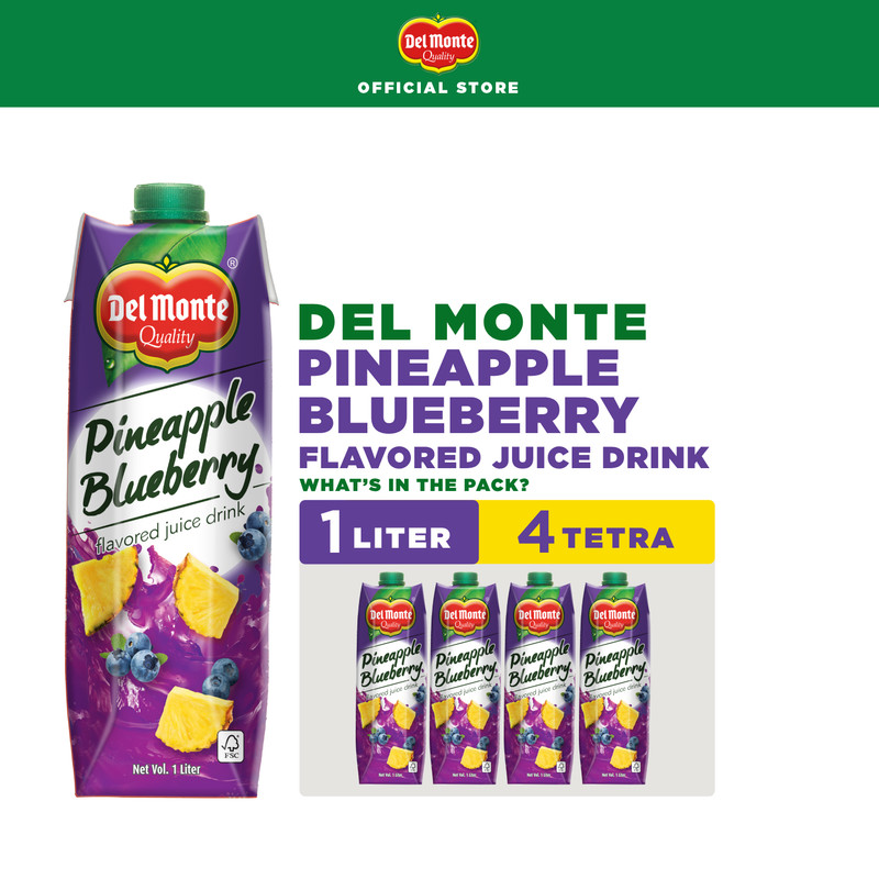 DEL MONTE Pineapple Blueberry Juice Drink 1L Tetra x 4 | Shopee Philippines