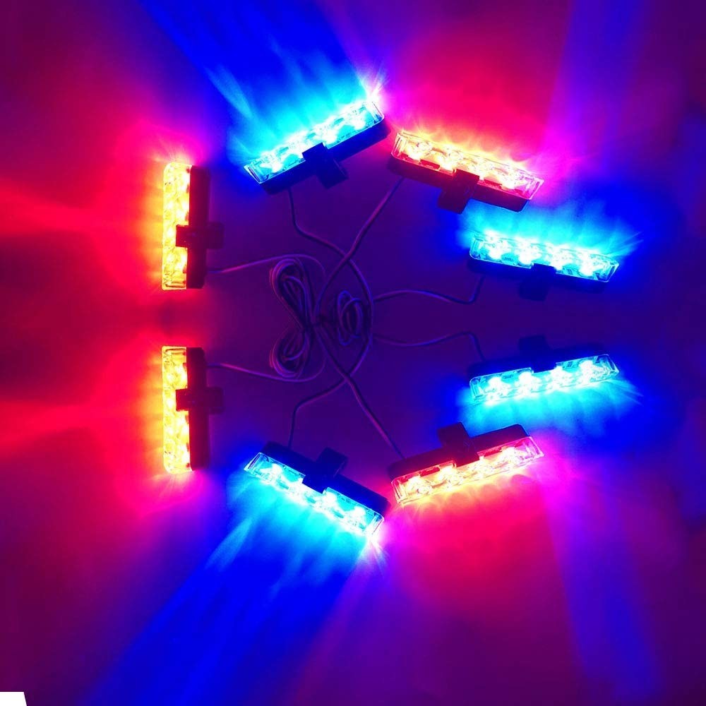 Red Blue Car Front Bumper Grille Flash Light DC 12V White Yellow Led