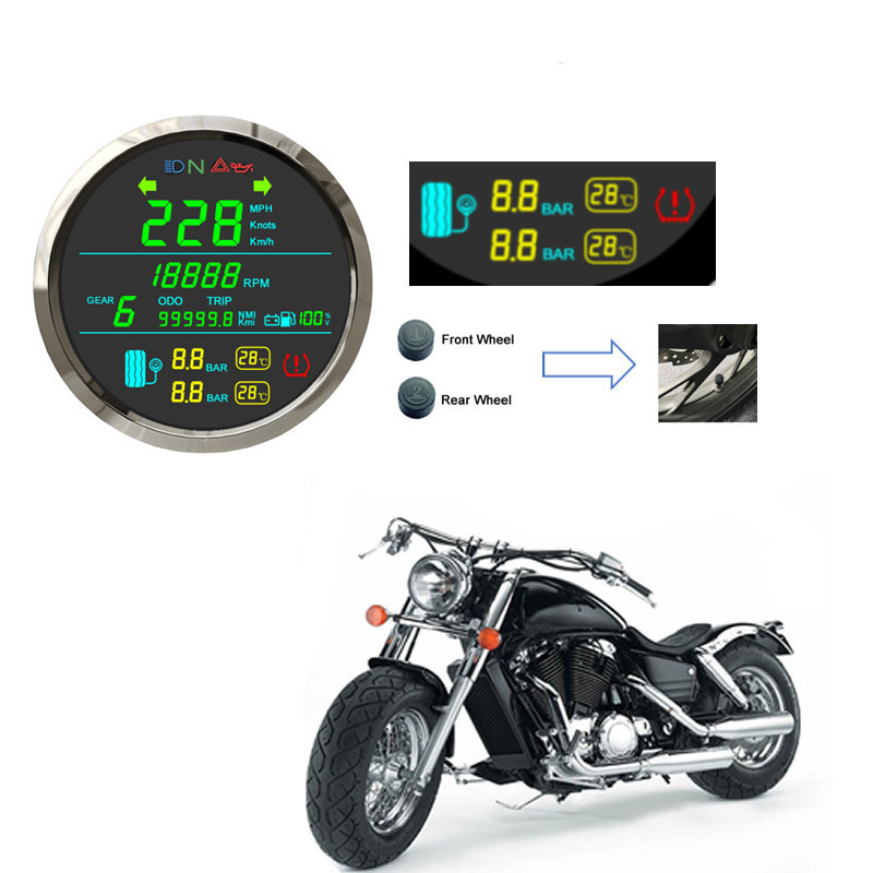 85mm Universal Motorcycle GPS Speedometer with Tire Pressure Tachometer