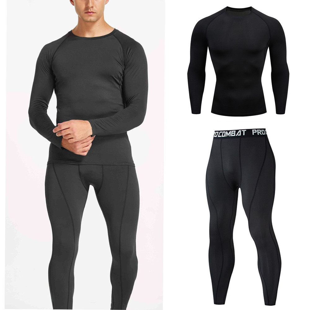 Quick Dry Men's Thermal underwear Sets Running Compression Sport Suits ...
