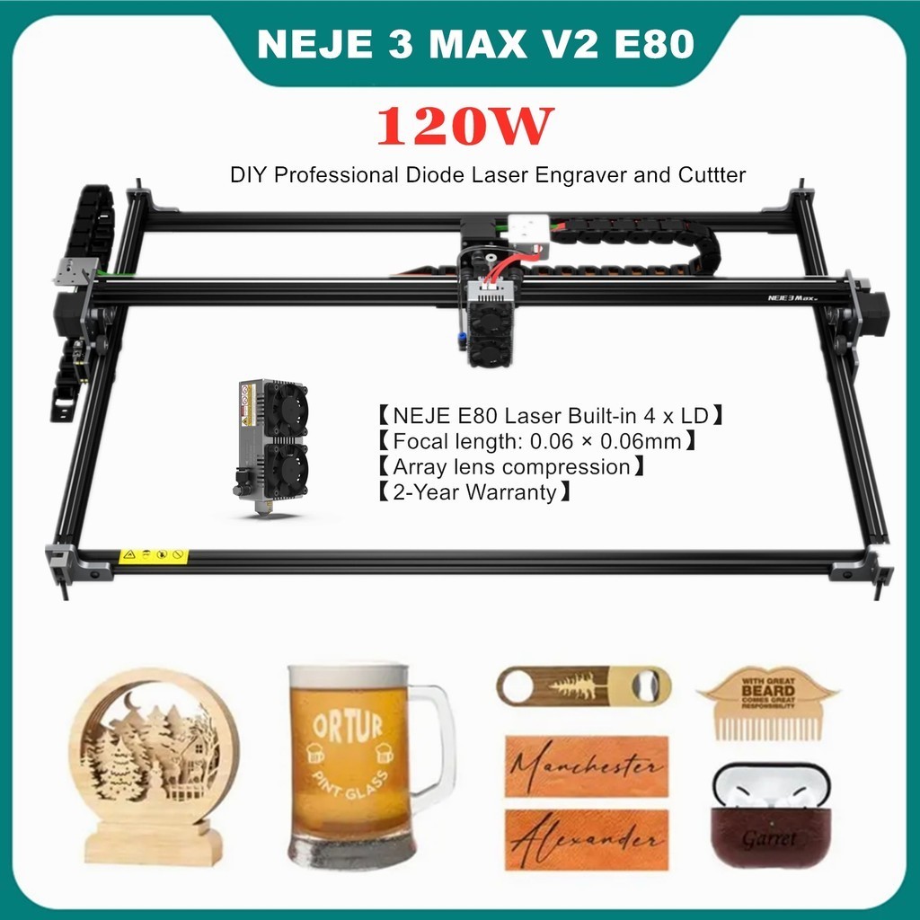 NEJE 3 Max V2 E80 120W Professional CNC Laser Cutter Engraver Metal ...