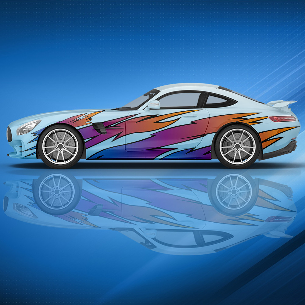 gradient flame color Car stickers side graphics modification ...