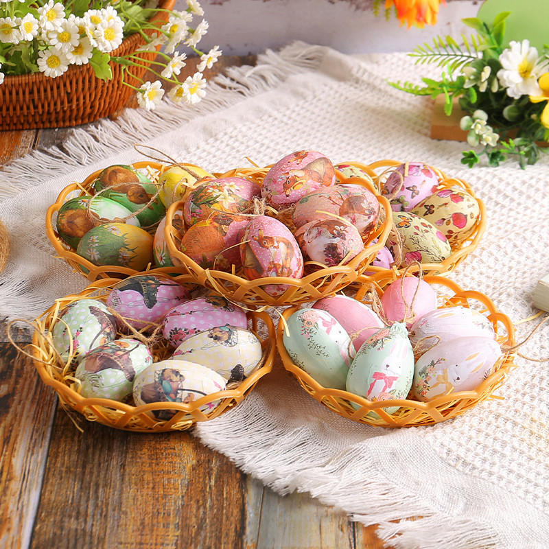 ☁Foam Easter Egg Set With Basket Easter Decorations For Garden Nest ...