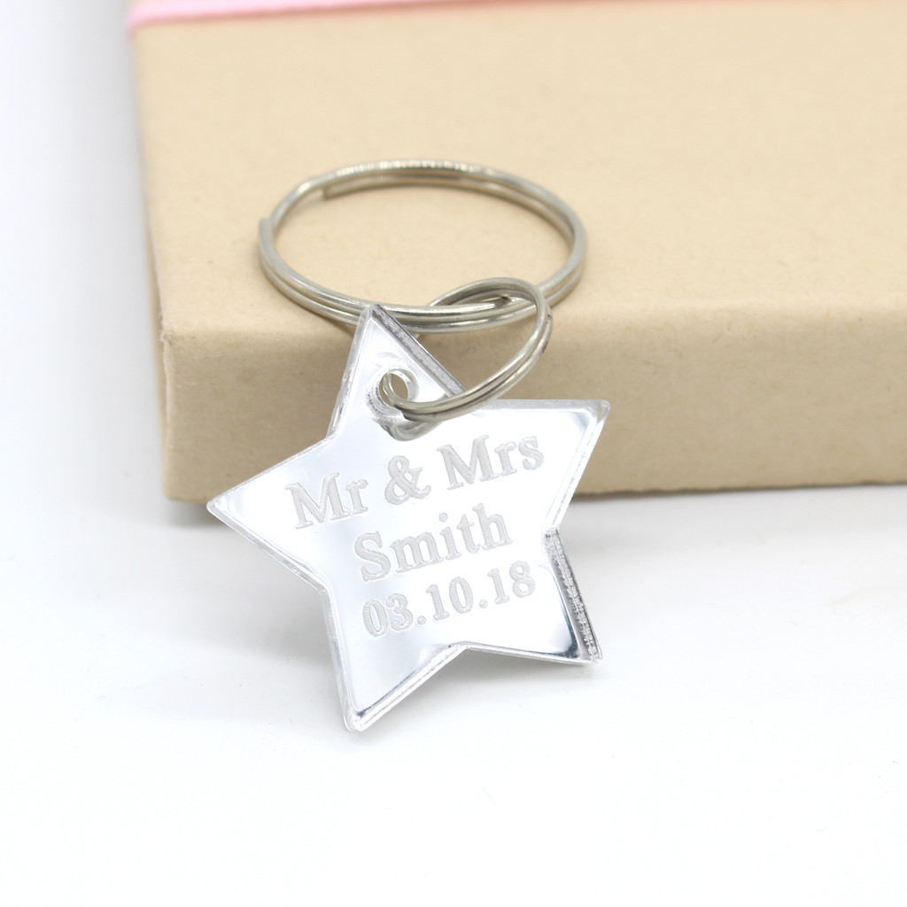 50 Pcs Customized Laser Engraved Gold Silver Star Keychain Birthday 