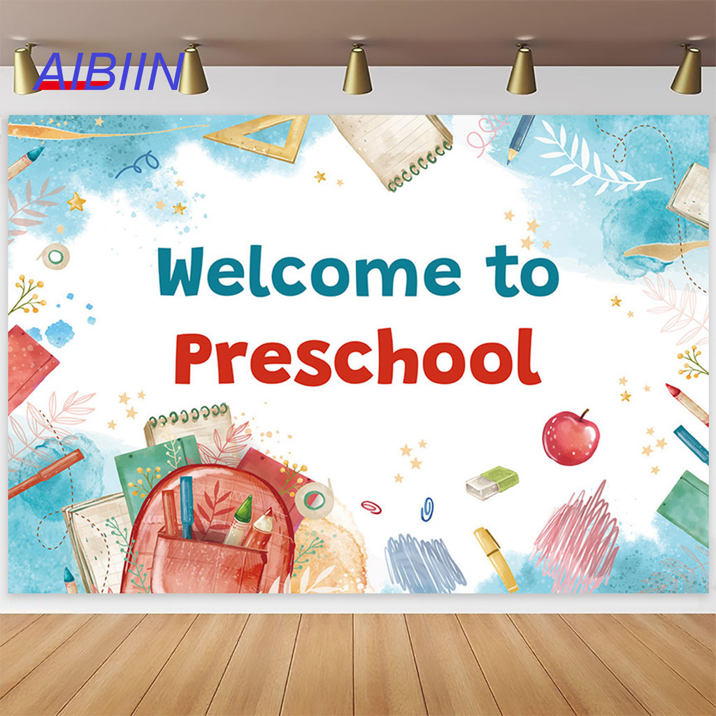 ☹Welcome Back to School Photography Backdrop Water Painting School Bag ...