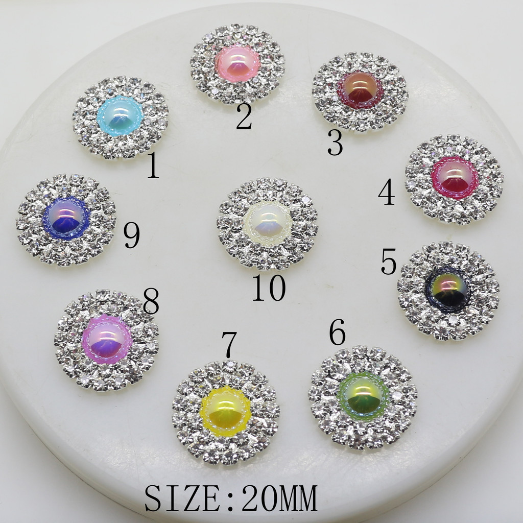10pc 20mm Double Row Round AB Pearl Rhinestone Button Hemisphere ...