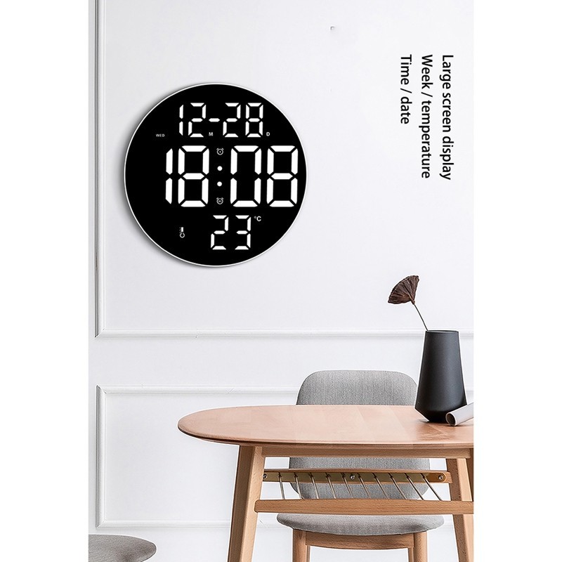 ⚖9Inch LED Digital Wall Clock Remote Control Light Sensor Mode Power ...