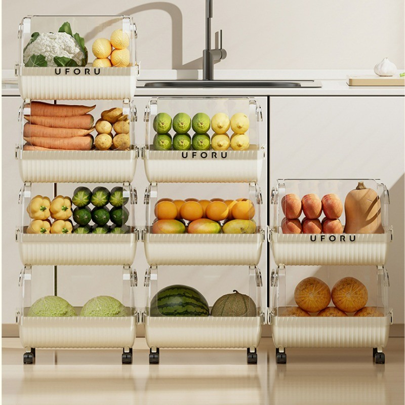 ☁Kitchen Plastic Storage Racks Floor Type Rotate Fruit and Vegetable ...