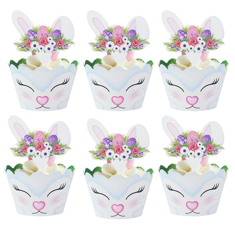 24pcs/Set Lovely Rabbit Cupcake Wrapper Easter Bunny Cake Topper for ...