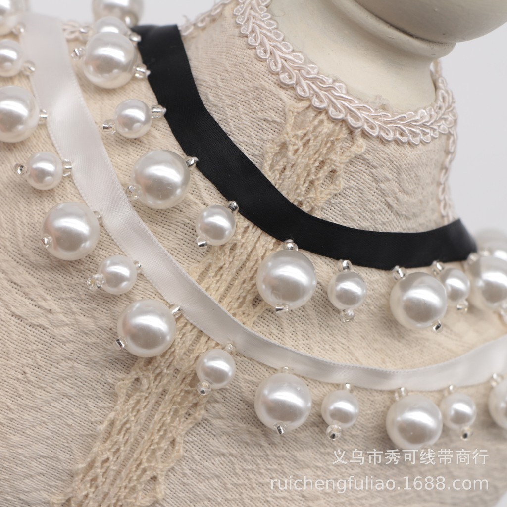 ☾1Yard 25mm Pearl Fringe Beaded Lace Trim Garment Dress Tassel Lace ...
