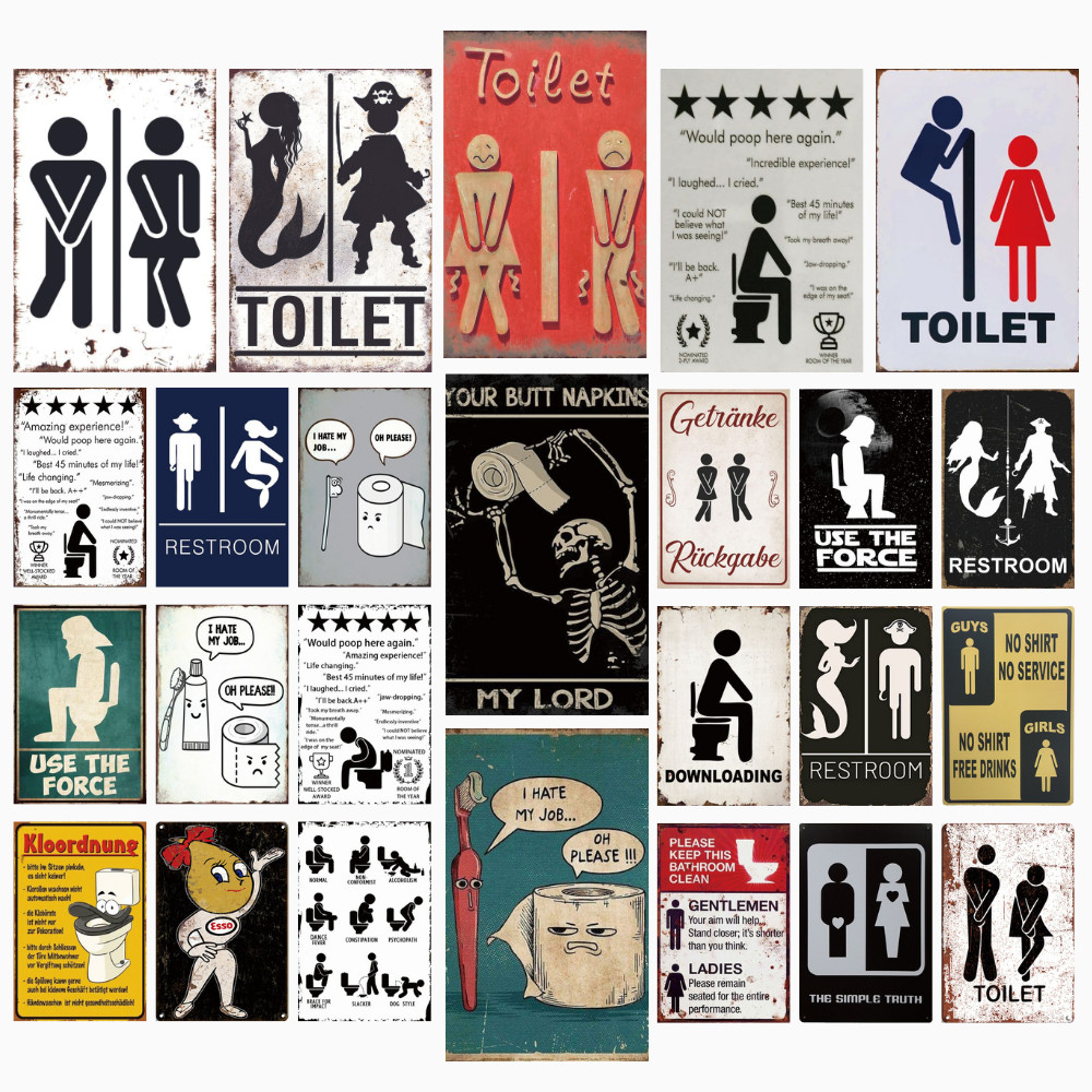Restroom Retro Tin Sign Vintage Bathroom Plaque Metal Plates Wall Art ...