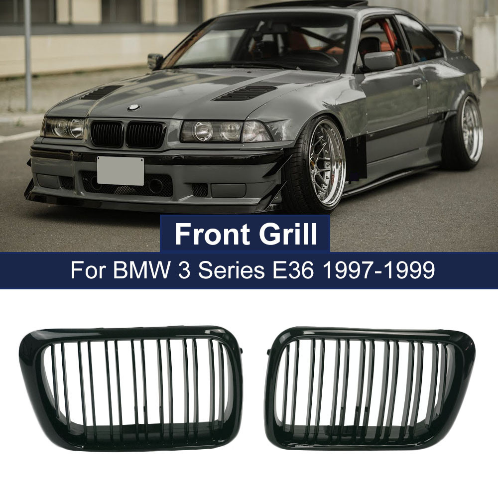 ☪ABS Gloss Black Sport Hood Kidney Grille Grill Dual Line 2 Slats For ...