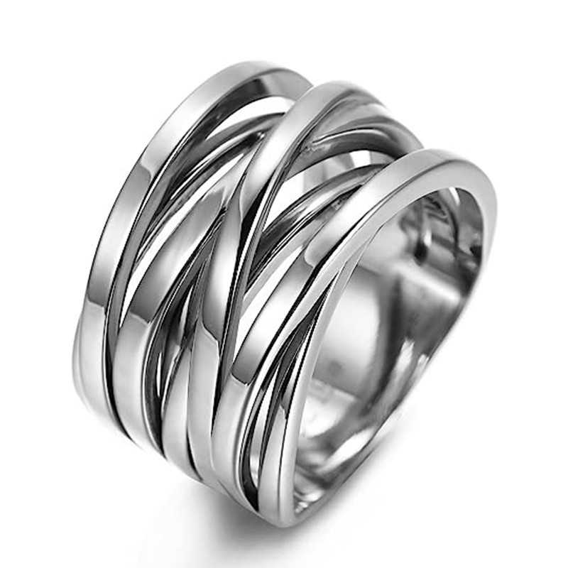 -Huitan Multi-layers Cross Metal Rings for Women Modern Fashion Female ...
