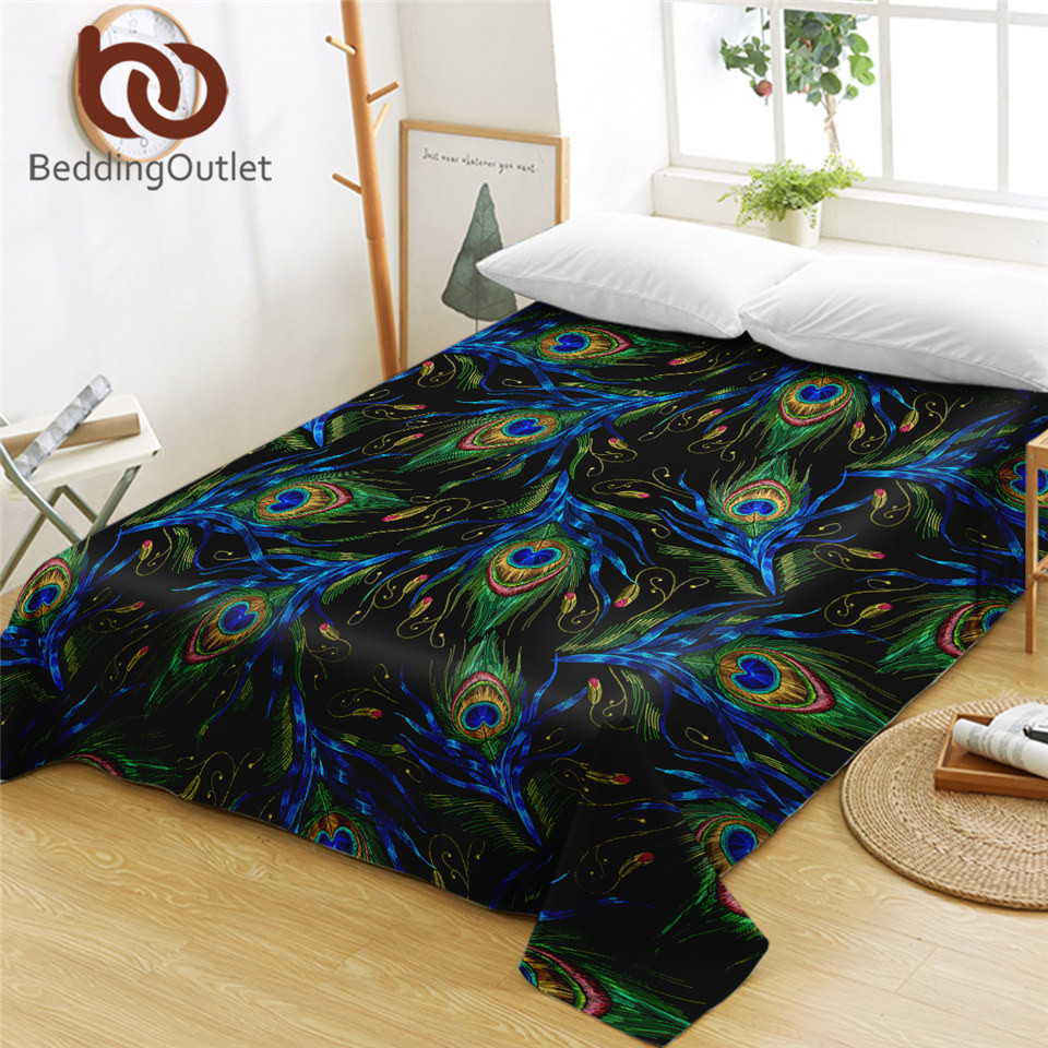 ♥BeddingOutlet Peacock Feather Bed Sheet Cute Twin Flat Sheet Aztec ...