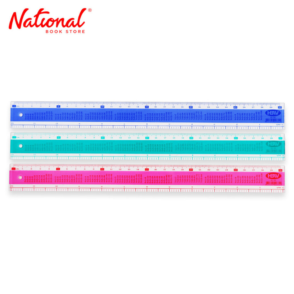 HBW Plastic Ruler With Multiplication Table Assorted Color 30cm 12 ...