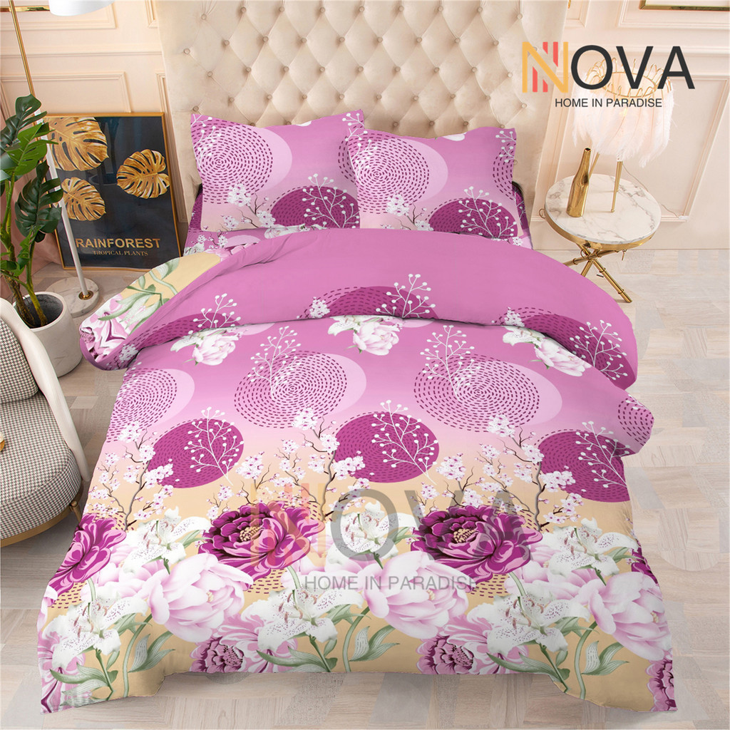 Pink Rose 3IN1 BEDSHEET Full Garterized Canadian Cotton Curtain Bedding