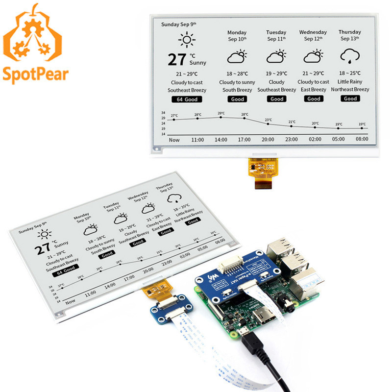 Raspberry Pi 7.5inch e-Paper E-Ink Display HAT SPI Interface 800×480 ...