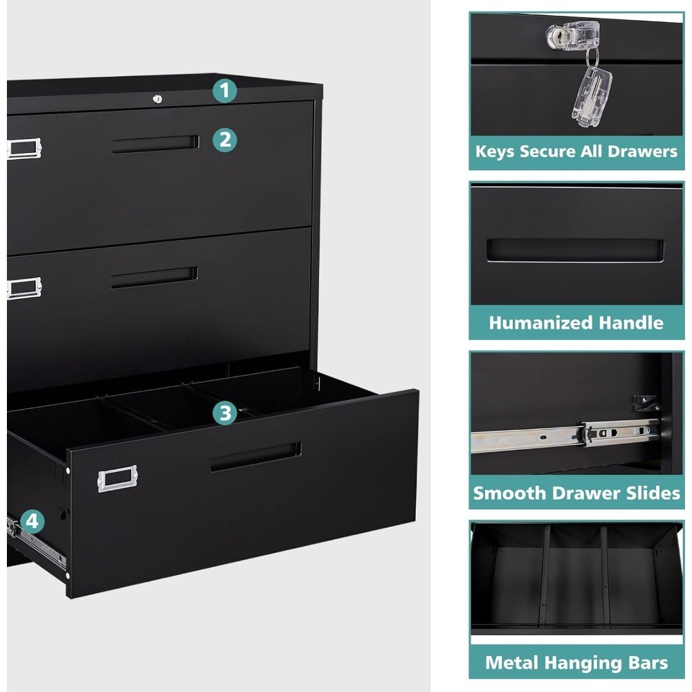 Lateral File Cabinet with Lock, 3 Drawer Lateral Filing Cabinet, Large ...