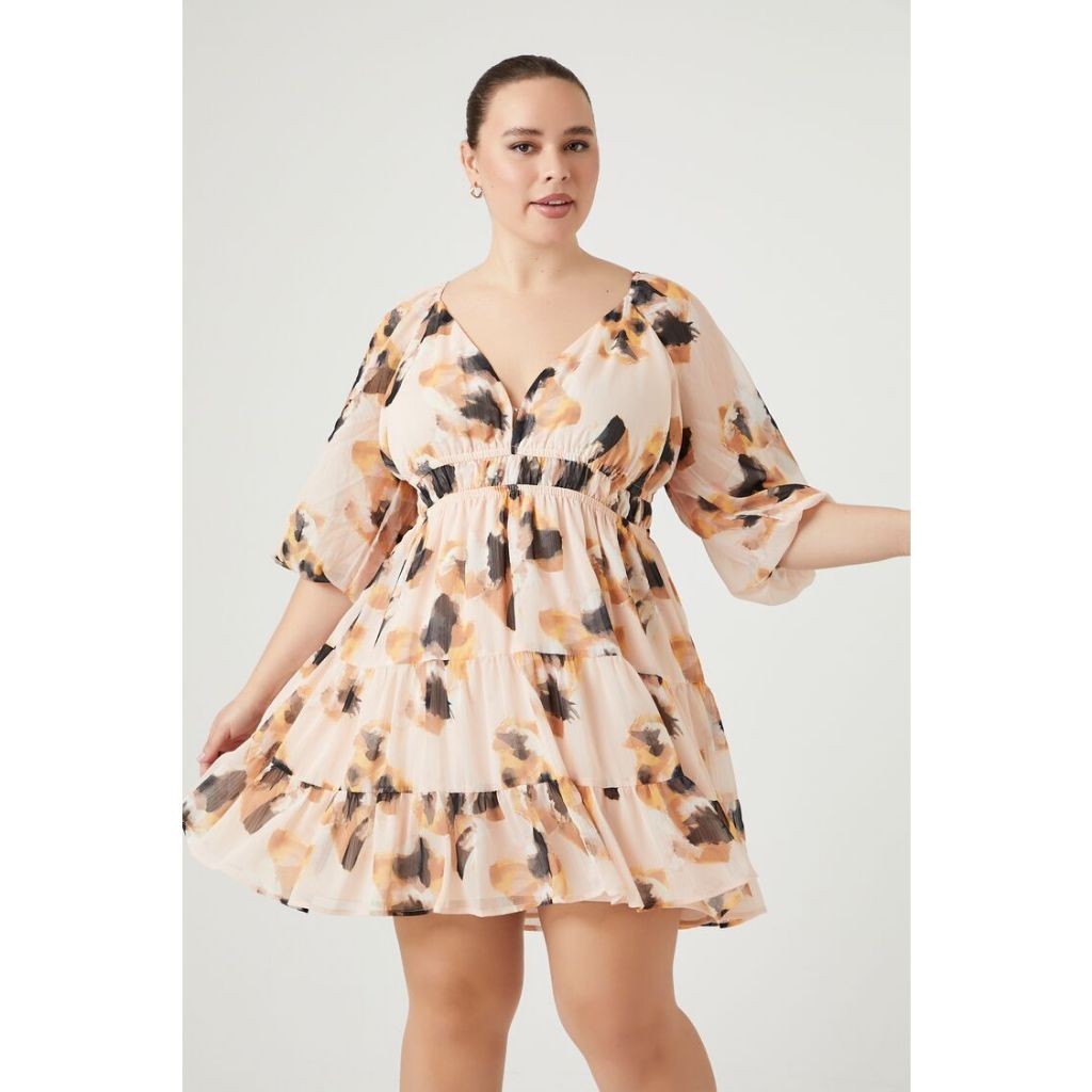 Forever 21 Women's Plus Size Tiered Abstract Mini Dress Shopee