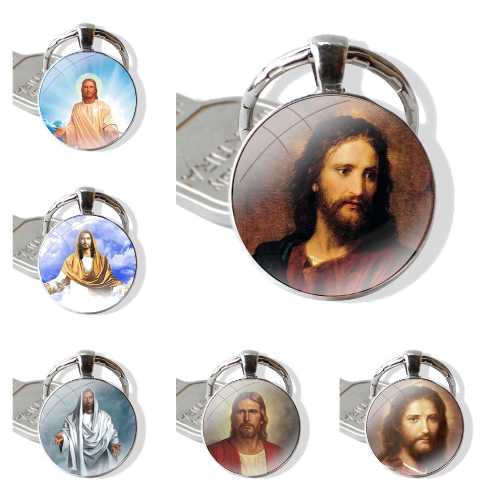 ♟Jesus Christ God bless you 25mm Glass Cabohcon Keychain Key Rings for ...