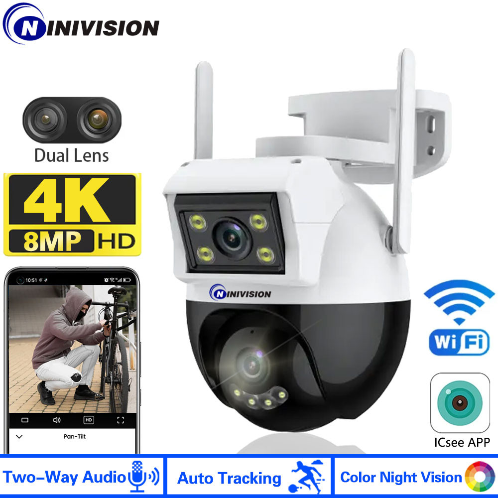 ☌4K 8MP Dual Lens PTZ Wifi Surveillance AI Human Detect Camera ...