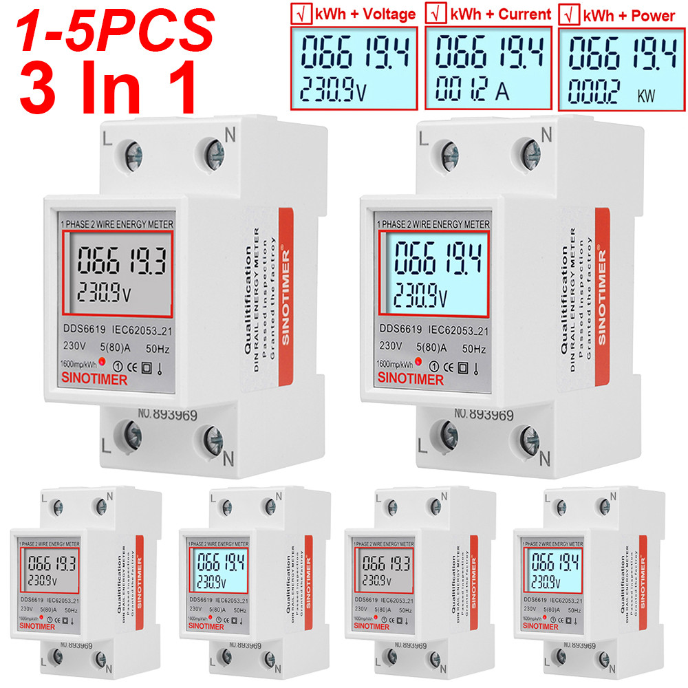 유1-5PCS 220V 230V Din Rail Single Phase Energy Meter 50 60Hz Digital ...