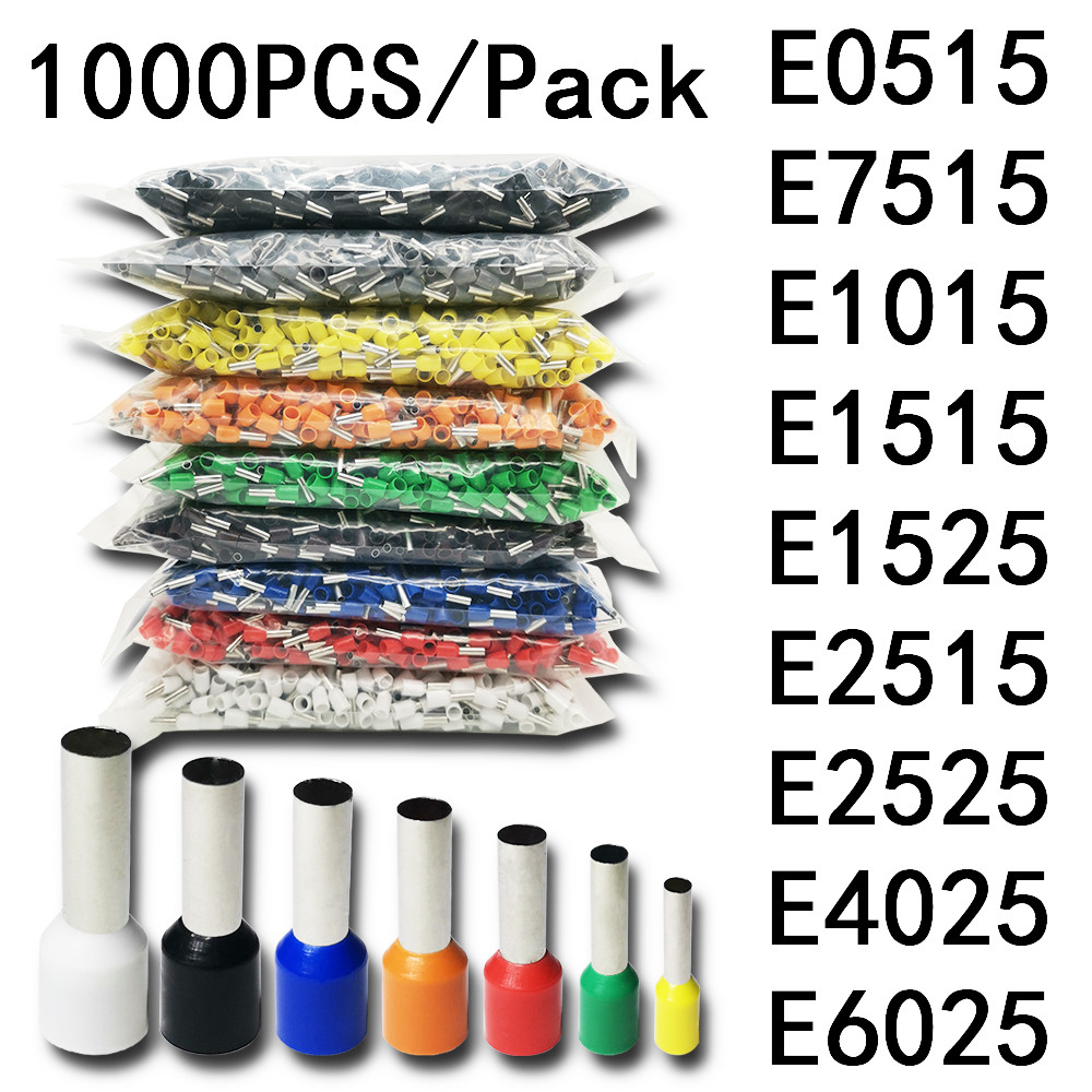 ღ1000pcs/Pack E0515 E7515 E1015 E1515 Insulated Ferrules Terminal Block