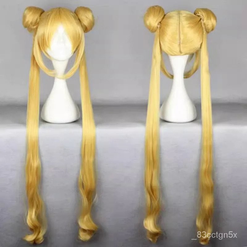 Anime Sailor Moon Cosplay Wig Long Straight Double Braids Blonde Color 