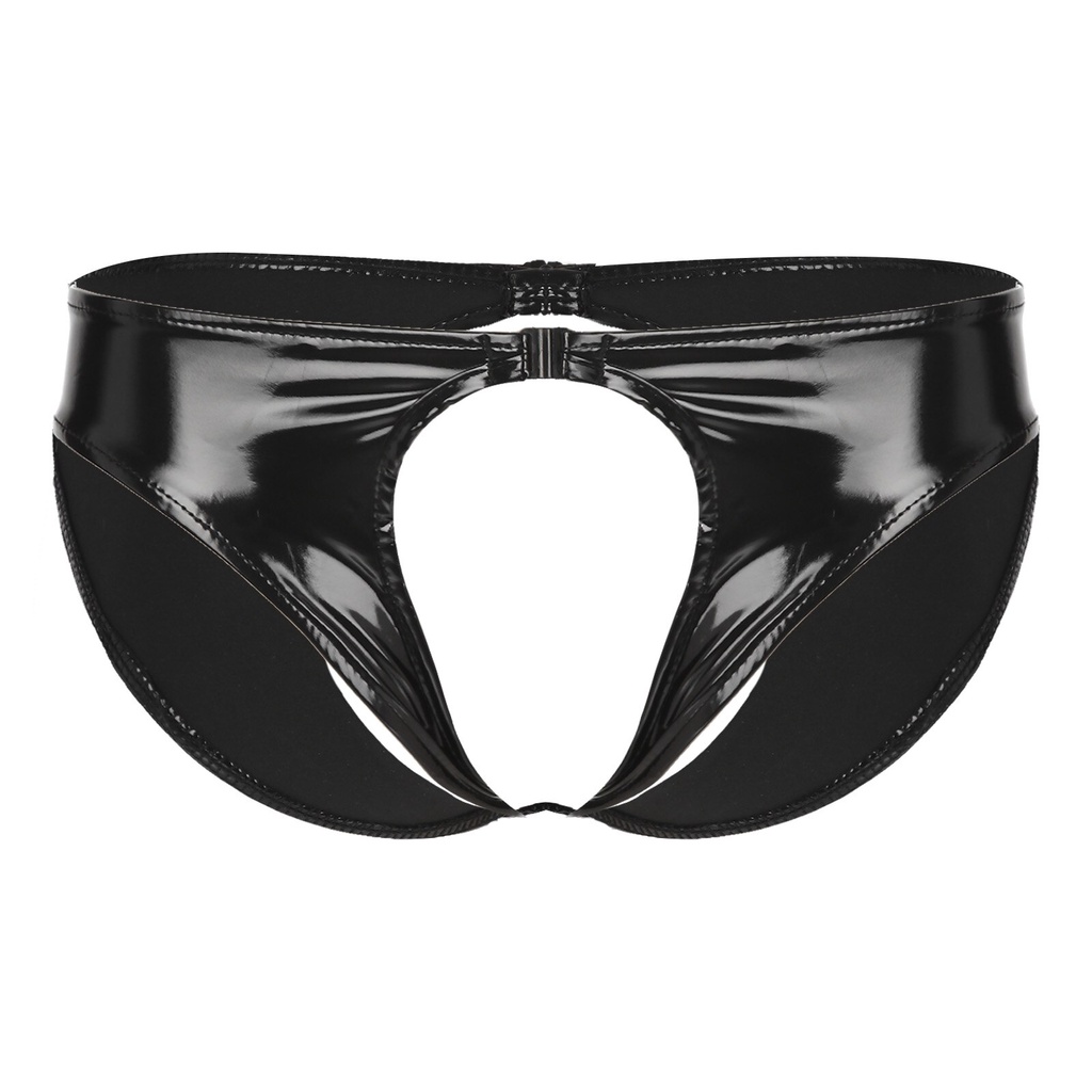 Alc Mens Wet Look Patent Leather Crotchless Thongs Low Waist Open Butt Briefs Cutout Underwear 2603