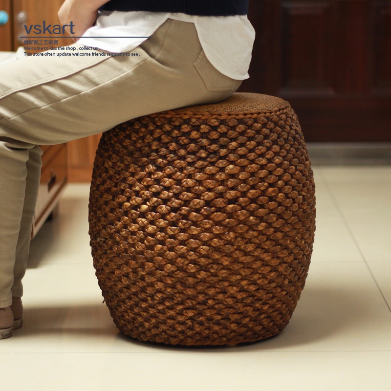 Rattan Woven Low Stools Handmade Straw Woven Sitting Piers Sofas Round ...