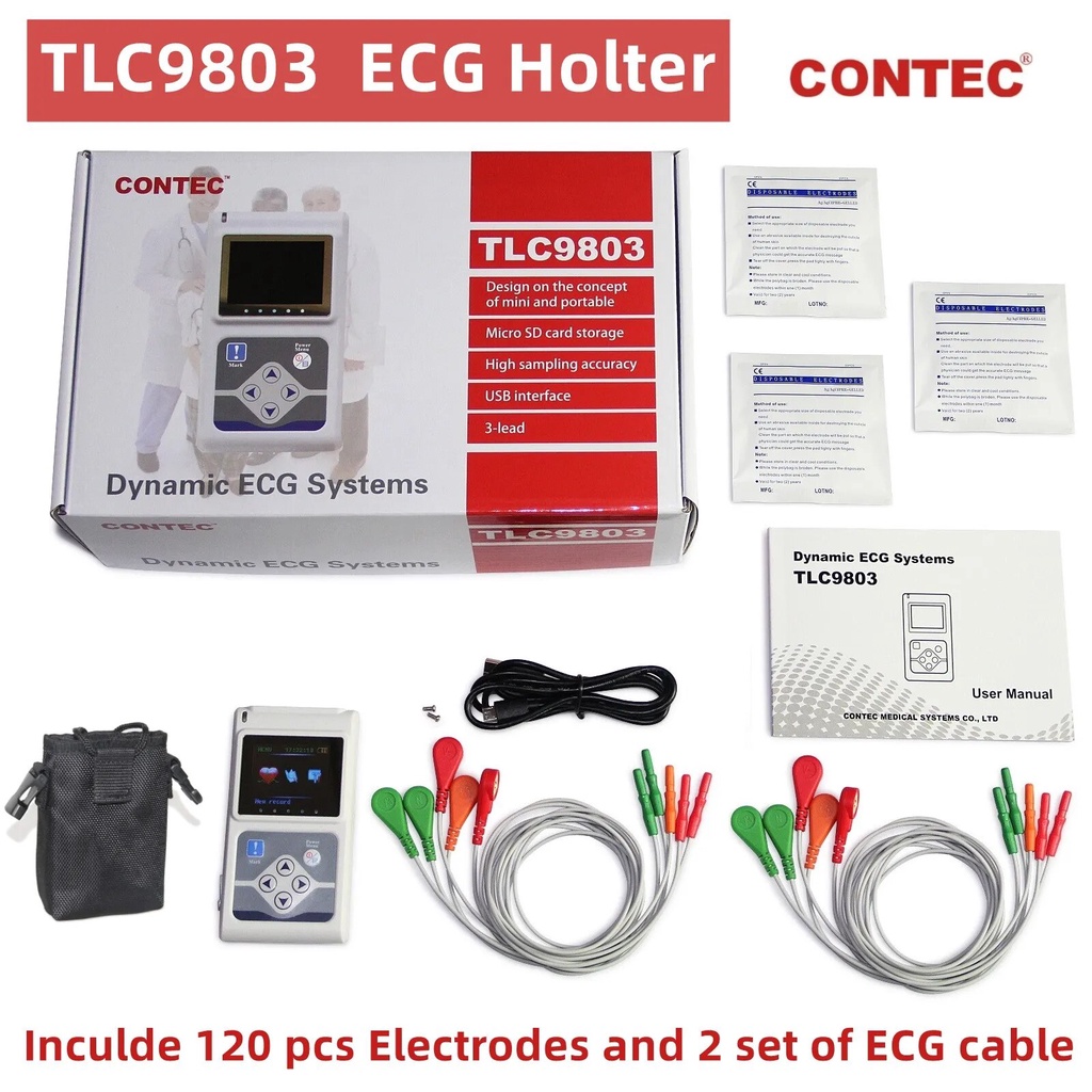 TLC9803 3 Channels ECG Holter EKG Holter, Dynamic ECG Monitor System