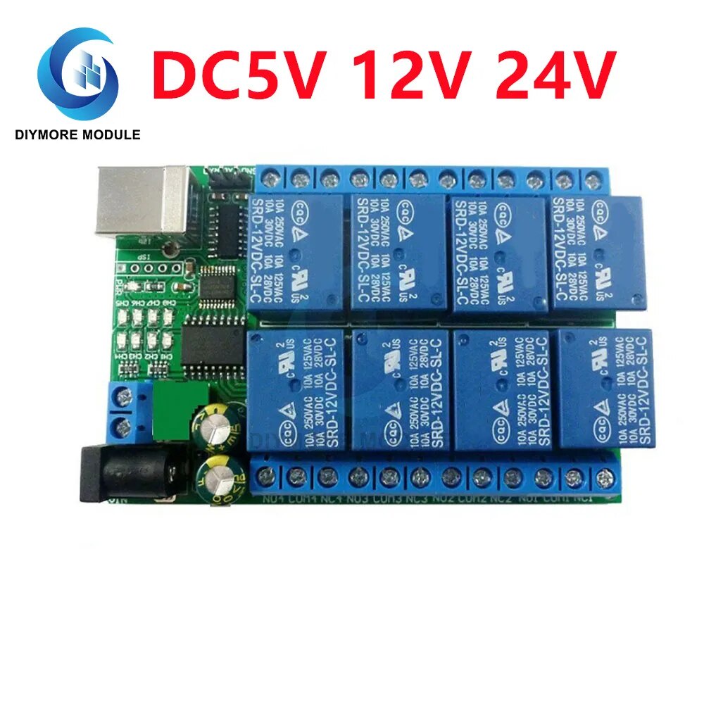 2 in 1 DC 5V 12V 24V 8ch USB Serial Port Relay Module UART RS232 TTL