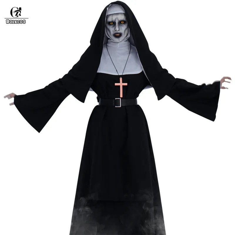 Rolecos The Nun Cosplay Costume Horror Films Cosplay Cross Ghost 