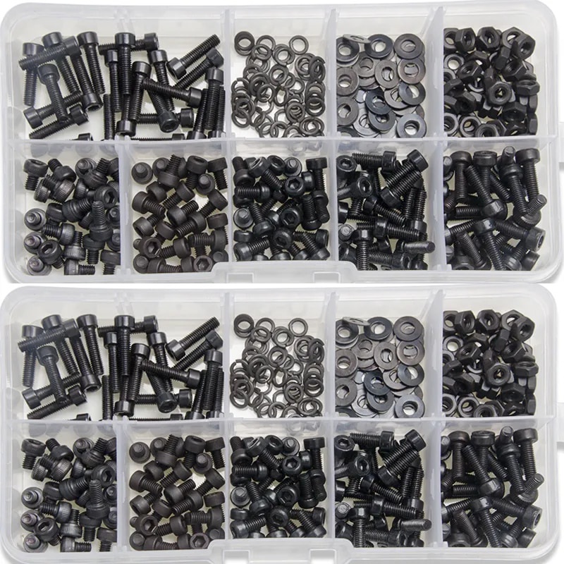 300Pcs M3 Screws Black Carbon Steel Column Hexagon Screw Bolt Nut Flat