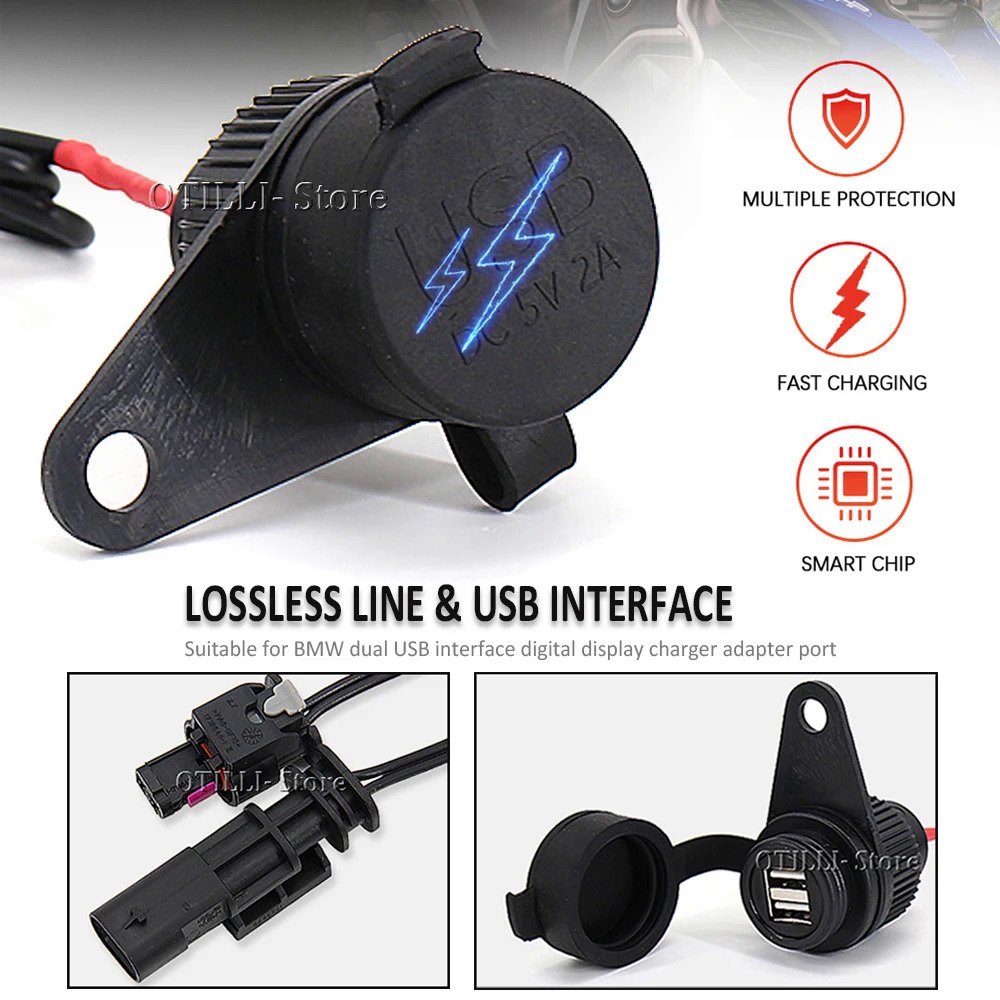 USB Double Socket NEW Motorcycle Accessories For BMW R 1200 1250 GS ADV ...