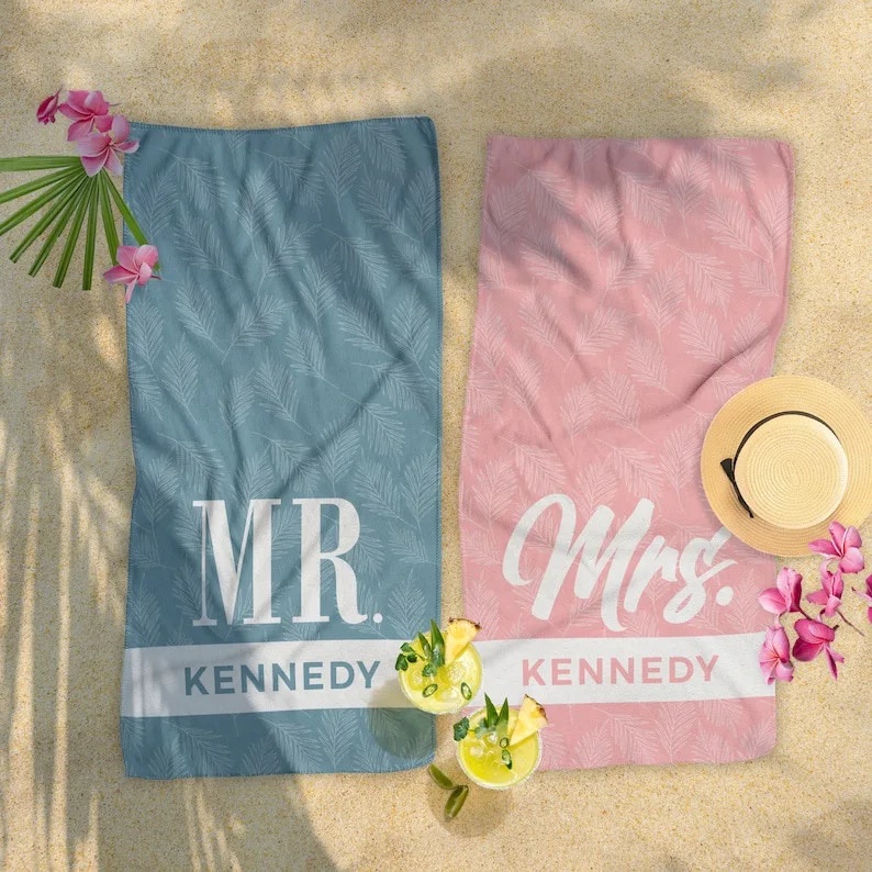 ☺Custom Lovers Name Bath Towel Personalized Beach Towels for Mr./mrs