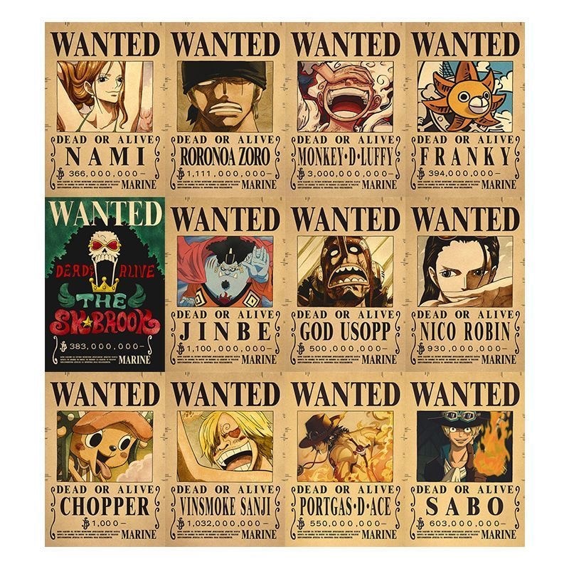 Anime Luffy Gear 5 One Pieces Bounty Wanted Posters 4 Emperors Law Kid ...
