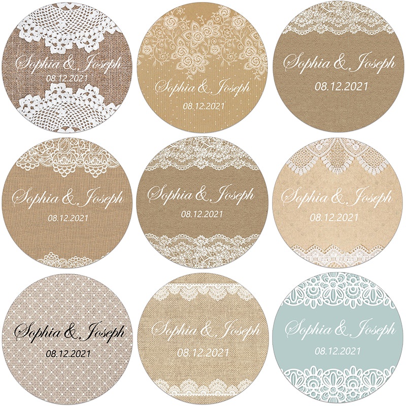 ♚Lace Linen Style Paper Stickers Customize Wedding Decor Stickers