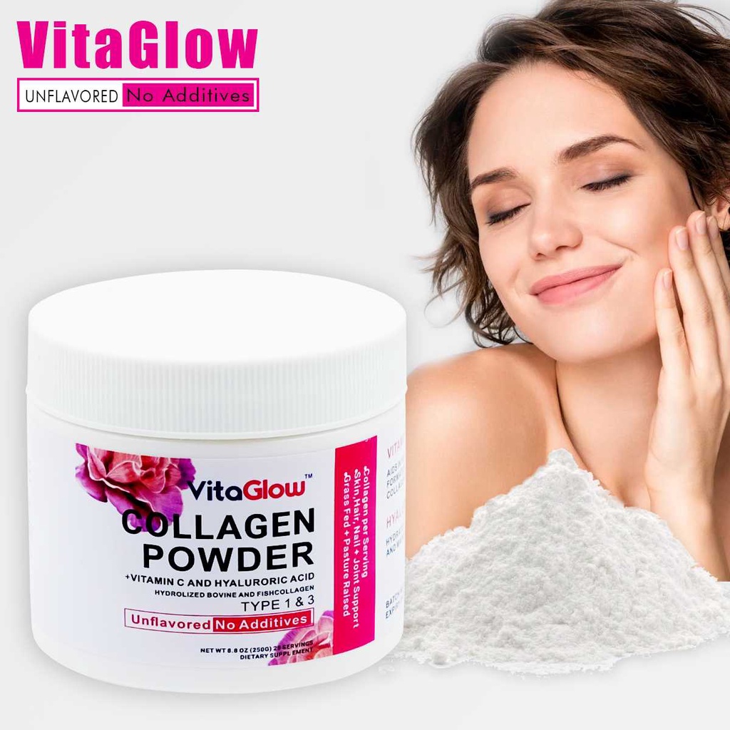VitaGlow Marine Hydrolyzed Bovine Collagen Powder Type 1 & 3 Vitamin C