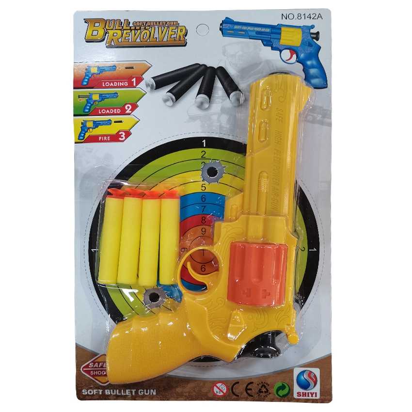 Bull Revolver Safety Shooting Soft Bullet Nerf Gun With 4Pcs Nerf Suction Bullets Target Bundle