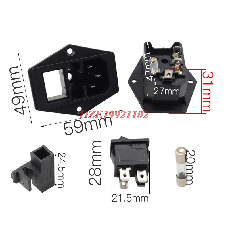 AC power socket with Ear with 10A fuse ac socket 3 Terminal 4 pins ...