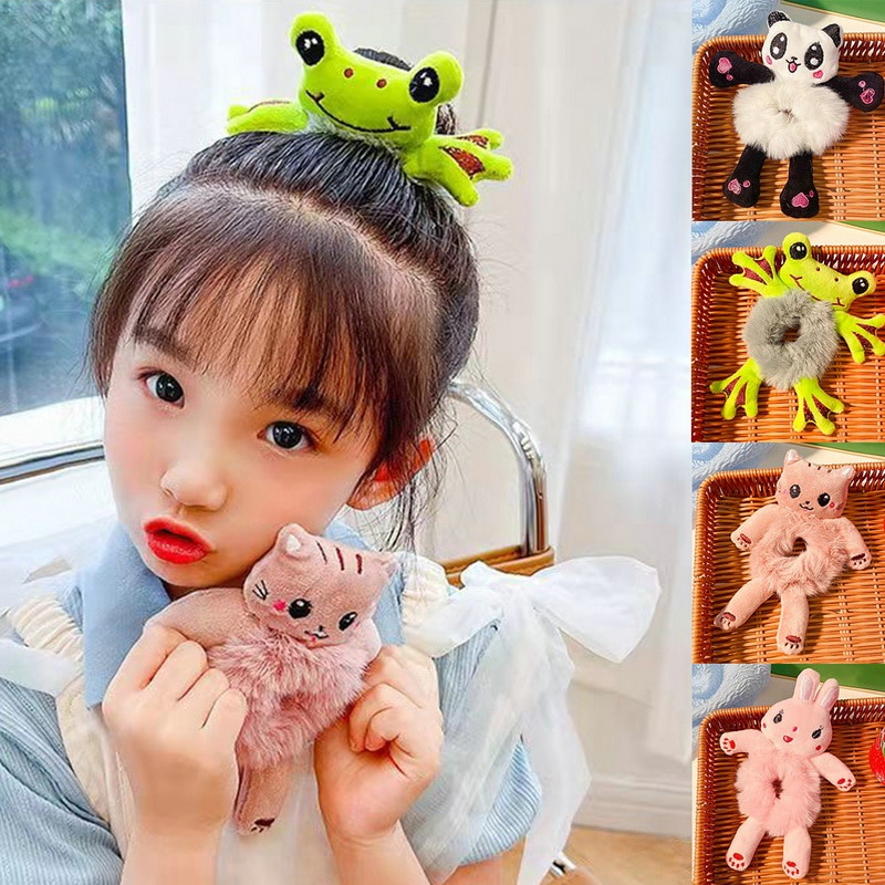 Fashion Sweet Cute Hair Scrunchie Cartoon Frog Cat Bunny Ears Plush ...