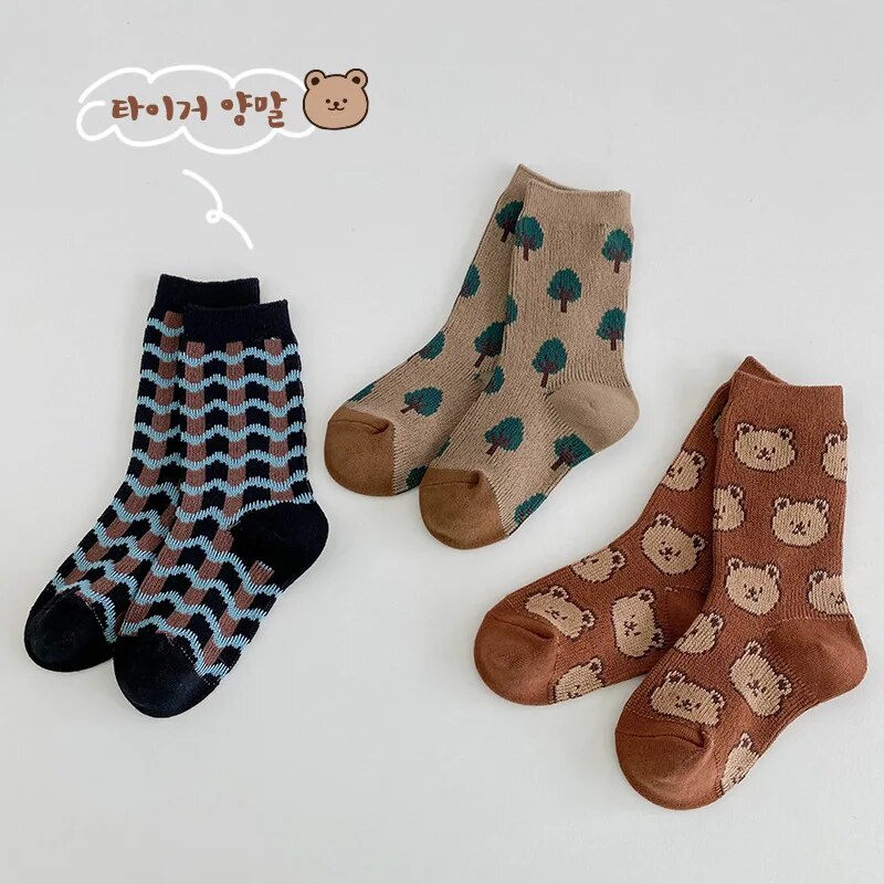 ☌Baby Boys Winter Socks Trendy Color With Classic Cartoon Bear Socks