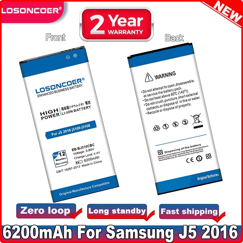 ⋚EB-BJ510CBC EB-BJ510CBE 6200mAh Battery For Samsung Galaxy J5 2016 ...